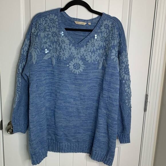 Soft Surroundings beaded embroidered floral‎ sweater size 1X - Picture 1 of 6